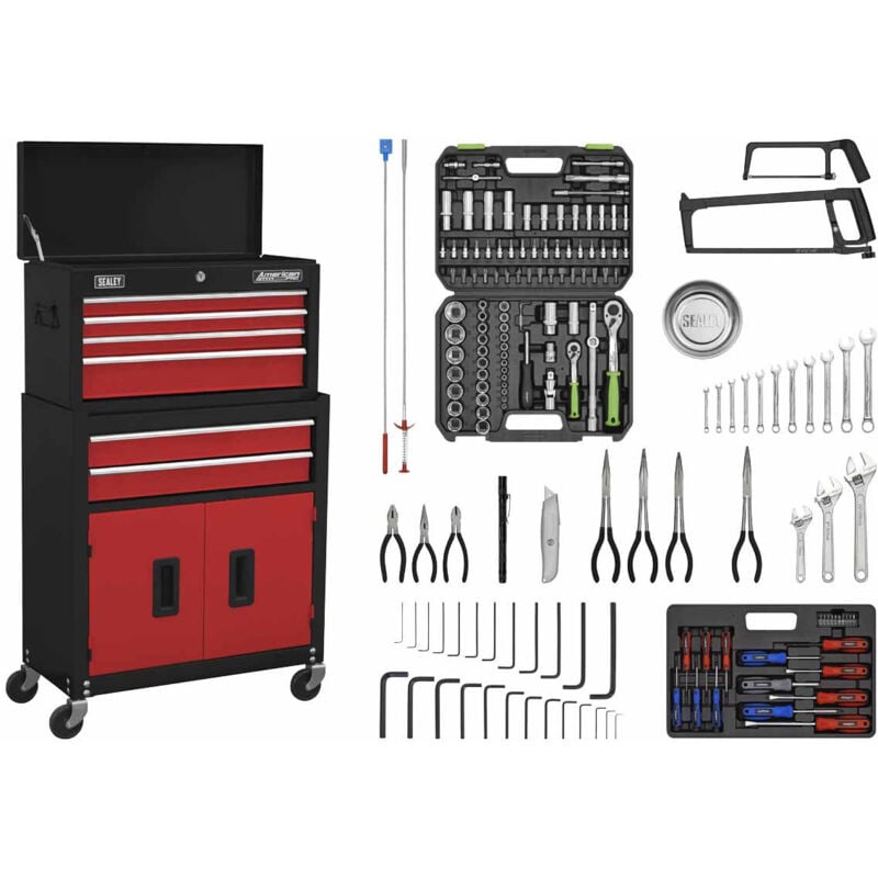 Sealey - AP22RCOMBO American PRO® Topchest & Rollcab Combination 6 Drawer with 170pc Tool Kit - Red/Black
