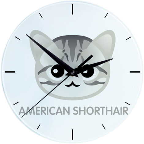 American Shorthair - MDF-Uhr mit Grafik und Beschriftung von Art-Dog