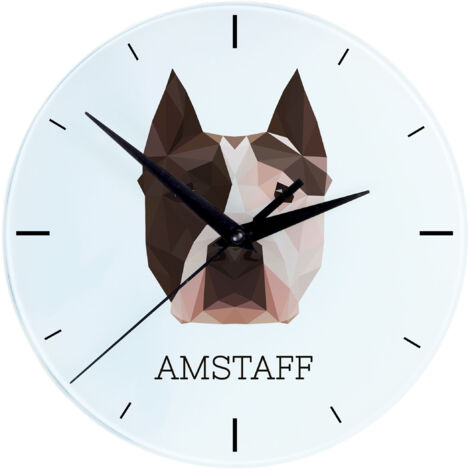 American Staffordshire Terrier, Amstaff, Amstaf - geometrische Wanduhr mit Foto und Aufschrift von Art-Dog