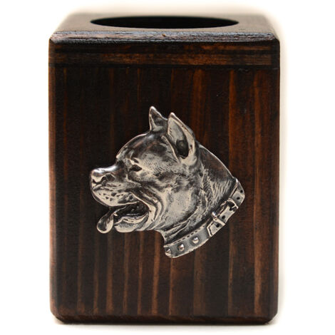 American Staffordshire Terrier, Amstaff, Amstaf I - Kerzenständer aus Holz mit Hund, einzigartiges Andenken nach dem Verlust eines Hundes, Handarbeit von Art-Dog