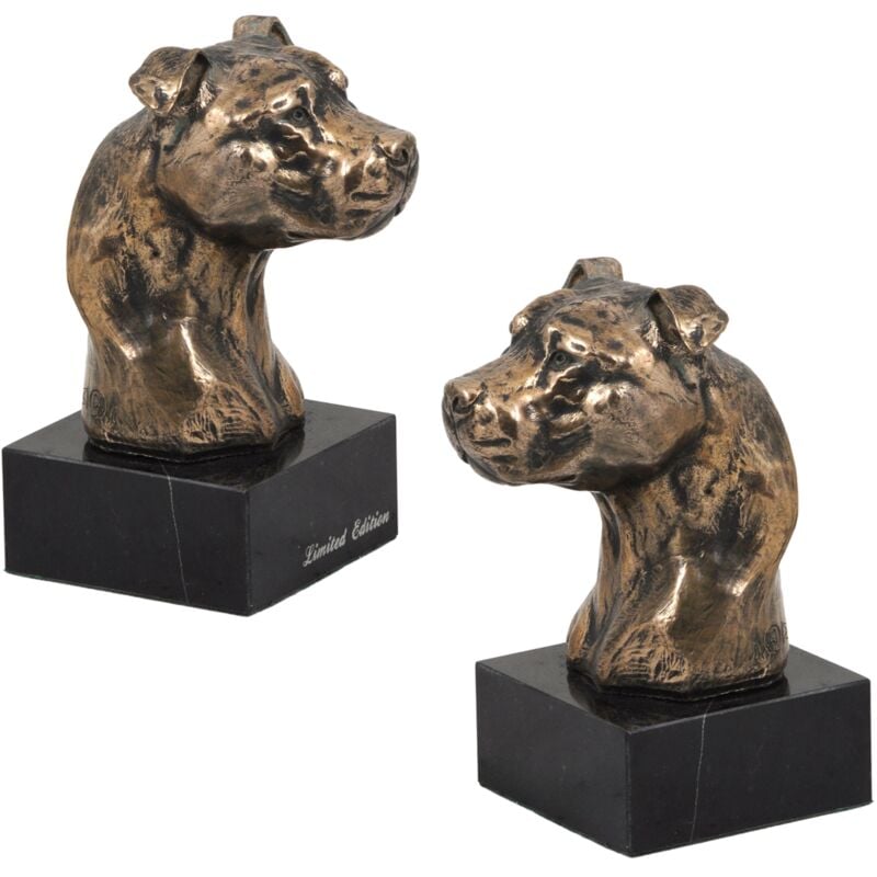 American Staffordshire Terrier, Amstaff, Amstaf II - statuette de chien, buste sur socle en pierre, sculpture, trophée pour l'exposition canine de la