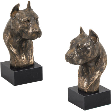 American Staffordshire Terrier, Amstaff, Amstaf III - statuetta di cane, busto su base in pietra, scultura, trofeo per l'esposizione canina del marchio Art-Dog