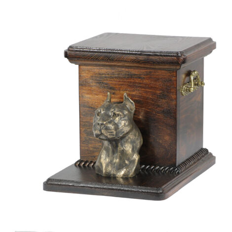 American Staffordshire Terrier, Amstaff, Amstaf III - un'urna per le ceneri del cane con una statuetta, un'urna elegante per un cane, un'urna unica con un busto di un cane di Art-Dog