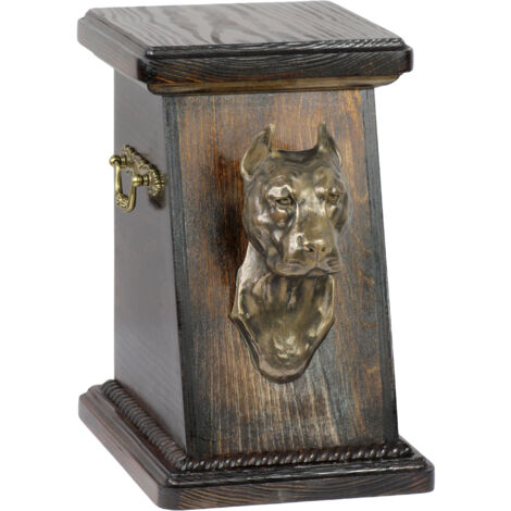American Staffordshire Terrier, Amstaff, Amstaf III - un'urna per le ceneri del cane, un'urna elegante con una statuetta, un'urna commemorativa con un busto di un cane di Art-Dog