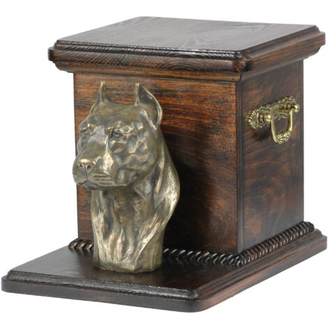 American Staffordshire Terrier, Amstaff, Amstaf V - une urne pour les cendres de chien avec une statuette, une urne élégante pour un chien, une urne unique avec un buste d'un chien d'Art-Dog