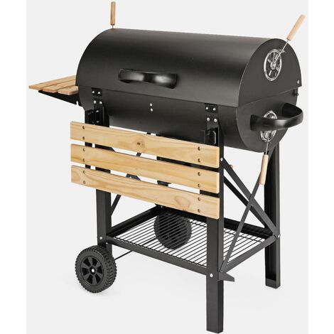 American-style charcoal barbecue - Serge black - American smoker barbecue with air vents, ash collector, smoker - Black