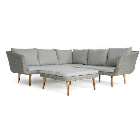 main image of "Americana | Modern Corner Sofa with Coffee Table/Large Stool in Grey - Grey"