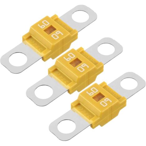 AMI/Midi Fusible 60A à courant élévé Bolt-on Midi Fusible 60 Amp Jaune pour Voitures, Bus, Camions, Caravanes, Véhicules de Construction (Lot de 3)