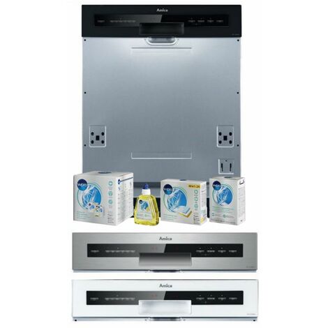 AMICA Lave-vaisselle intégrable encastrable bandeau Livré en noir gris et blanc 47dB 12 couverts 60cm 6 programmes - Inox