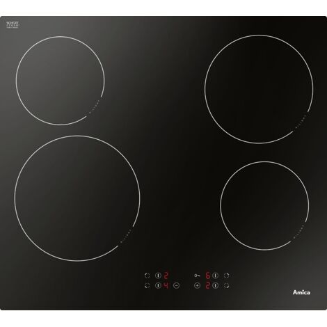 Amica Plaque Céramique Élégante Noir 4 Zones 6,5 kW