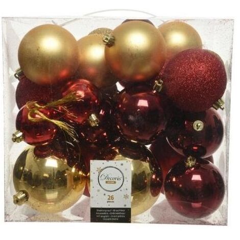 Amicasa 9020022 Palline di Natale 26 Pezzi Plastica Decorazioni Albero colore Rosso e Oro