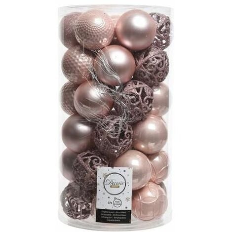 AMICASA Cilindro con 37 Sfere in Blush Pink di 60mm per Addobbi di Natale e Decorazioni per Feste