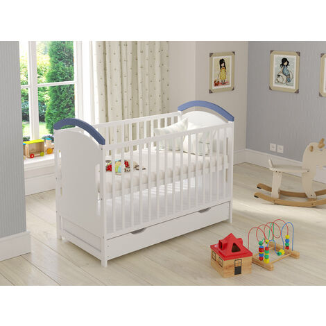 Amie Cot Bed 120x60cm with drawer (White/Blue)