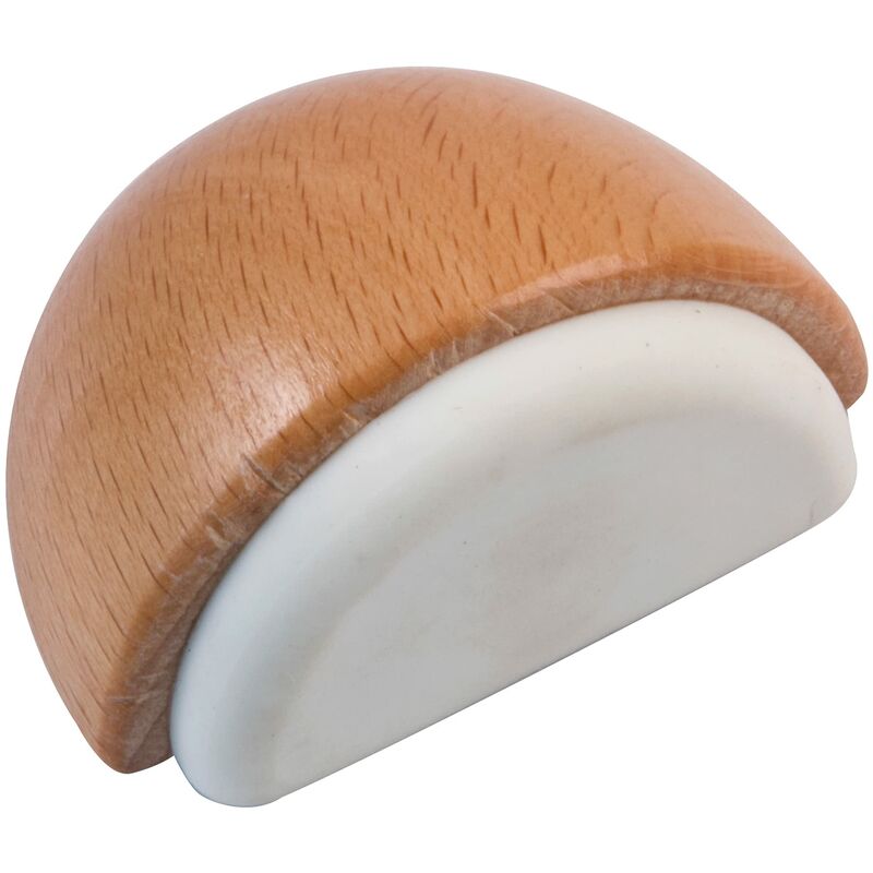 Image of Fermaporta adesivo semicircolare decorativo in legno con finitura in faggio e gomma di colore bianco Protegge da urti su pareti e mobili - Diametro