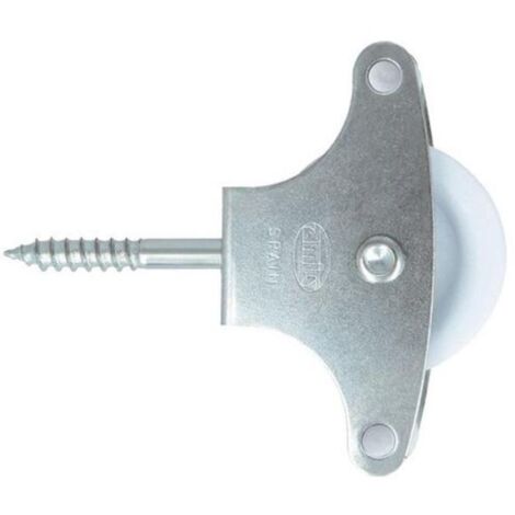 AMIG polea tendedero con tirafondo n.2 plastico unidad , Polea de tendedero con tirafondo 40mm. Roldana de plástico 39mm. Acabado zincado.