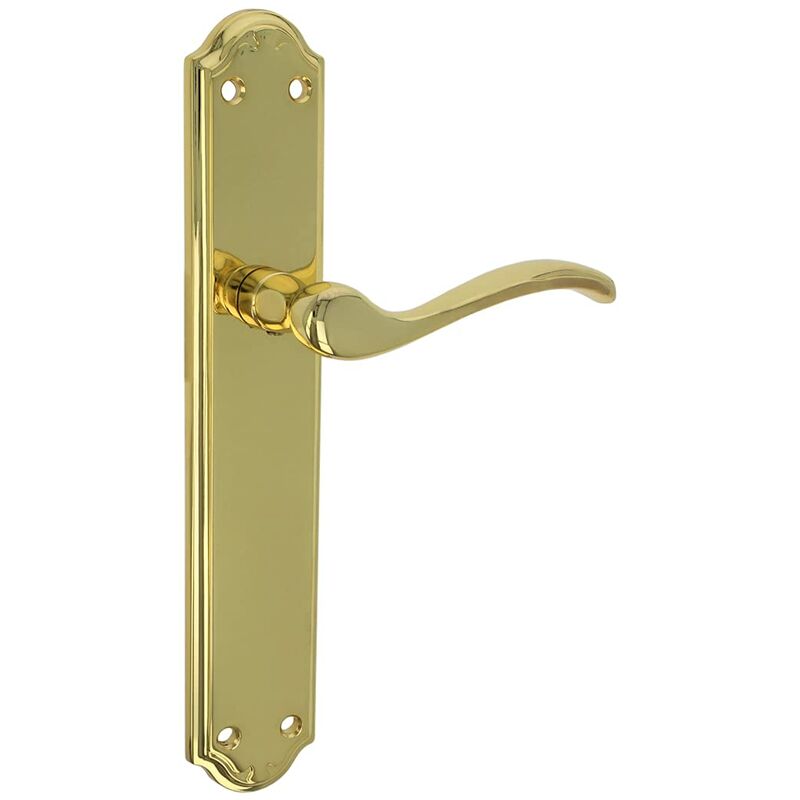 Image of Set di maniglie per porte placcate oro, in ottone Zamak, per porte interne di passaggio - 242 x 44 mm · Quadro di 8 mm - Viti incluse. - Amig