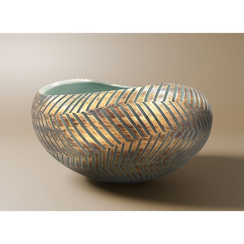 Deco In Paris - amira - Coupelle ronde en polyrésine vert et doré 38 cm amira