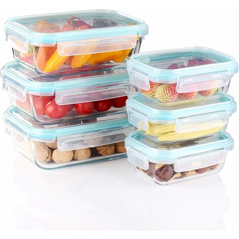 Amisglass Boîtes Conservation Alimentaires en Verre, Ensemble de 6 Récipients avec Couvercles sans BPA de 2 Tailles, Parfait comme Boîte à Repas/Conservation/Congélation Alimentaire