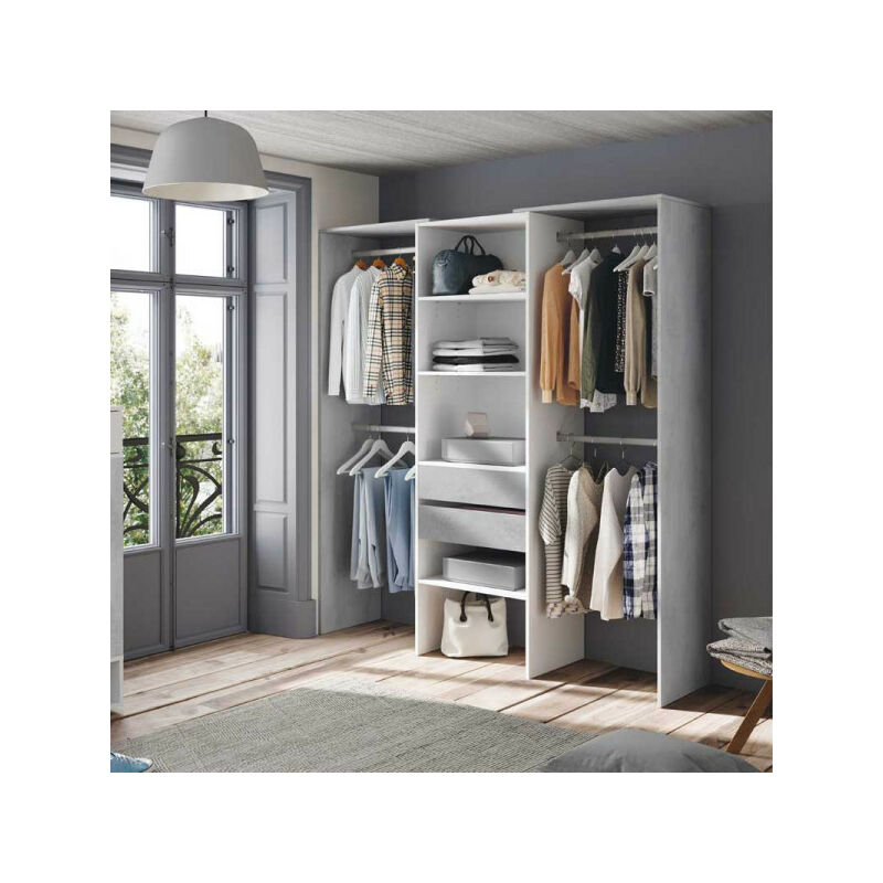 Aménagement dressing Blanc/Béton clair - kiyin - l 179 x l 50 x h 202 cm