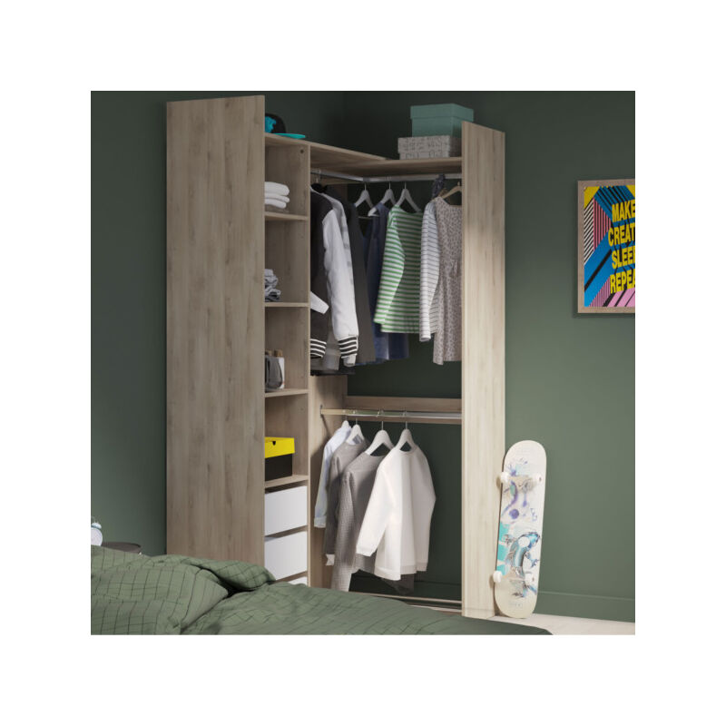 Aménagement dressing modulable Blanc/Chêne - SWAMA - L 199 x l 44 x H 218 cm