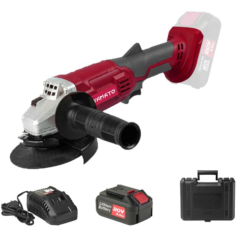 

Yamato - Amoladora a bateria litio 20 v. bateria 3.0 ah 8.500 r.p.m. disco Ø 115 mm. incluye bateria y maletin