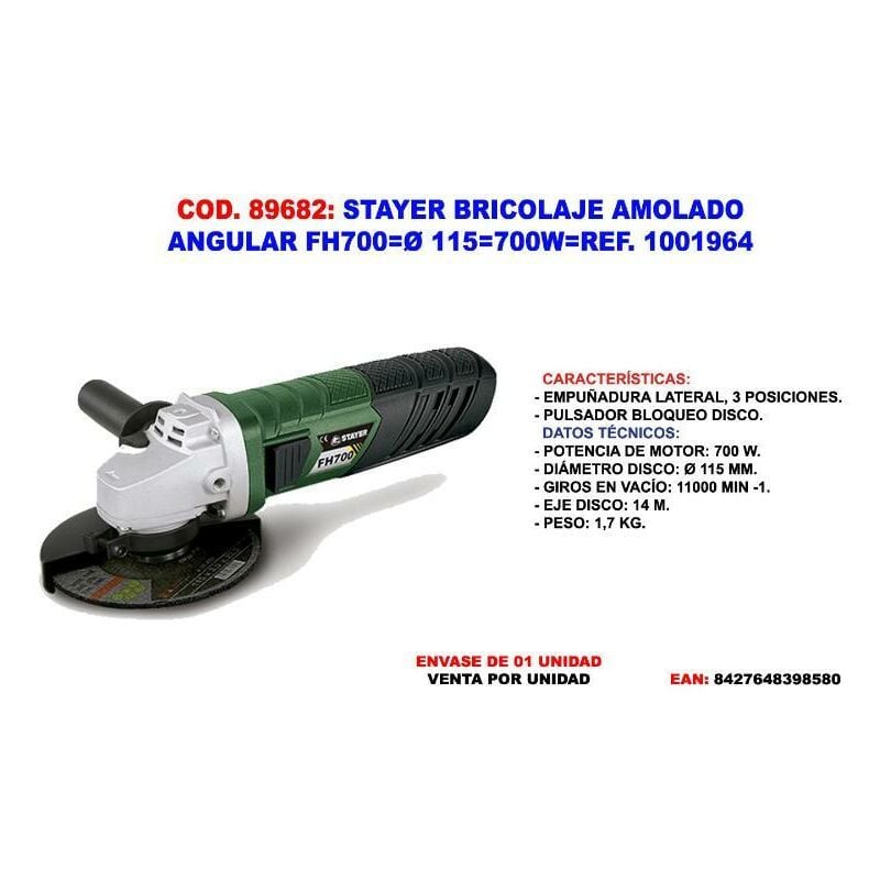 

MIBRICOTIENDA stayer bricolaje amolado angular fh700 ø 115 700w 1001964