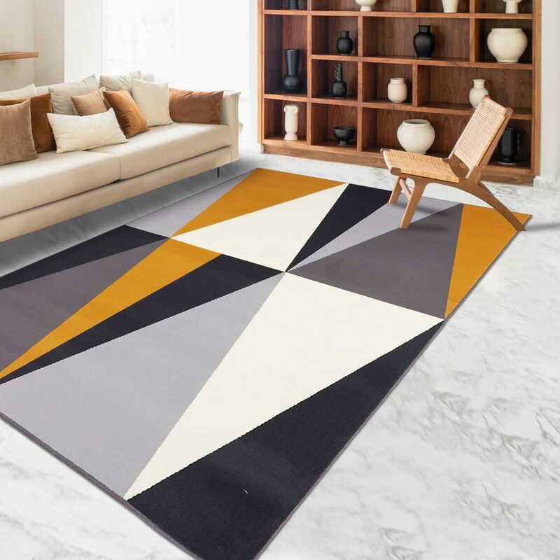 

Alfombras moderno diseño geométrico para la Vida - Pequeño Alfombra de estar Amarillo Gris Negro Blanco 80x150 cm - Gris - Unamourdetapis