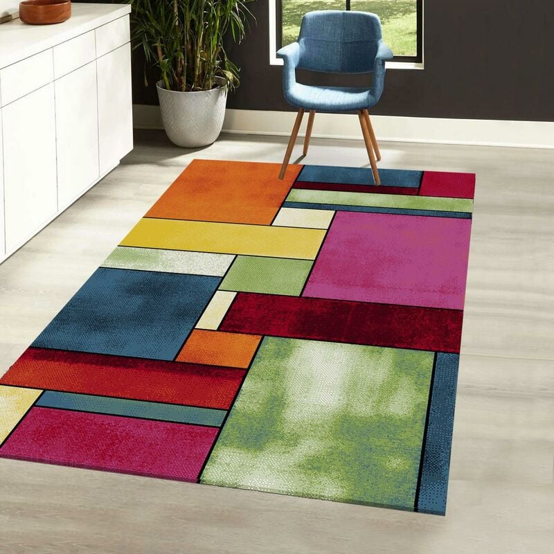 

Alfombra de estar moderna del diseño geométrico del pelo Ras rectangular - Short Stack de entrantes Interior - Entrada de la alfombra multicolor de