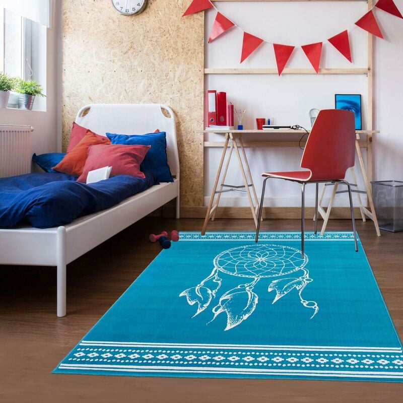 

Alfombra Diseño del dormitorio moderno Niño - Alfombra dormitorio adolescente del muchacho del bebé - gris Alfombra 60x110 cm - Bleu - Unamourdetapis