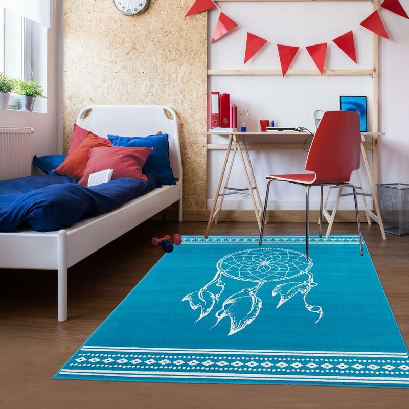 

Alfombra Diseño del dormitorio moderno Niño - Alfombra dormitorio adolescente del muchacho del bebé - gris Alfombra 60x110 cm - Bleu - Unamourdetapis