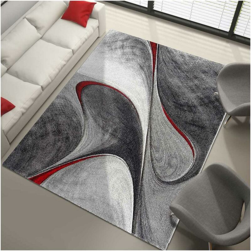 

UnAmourDeTapis - Alfombra vida moderna Hair Design Ras rectangular - Short Stack de entrantes Interior - Entrada de la alfombra roja Gris Negro