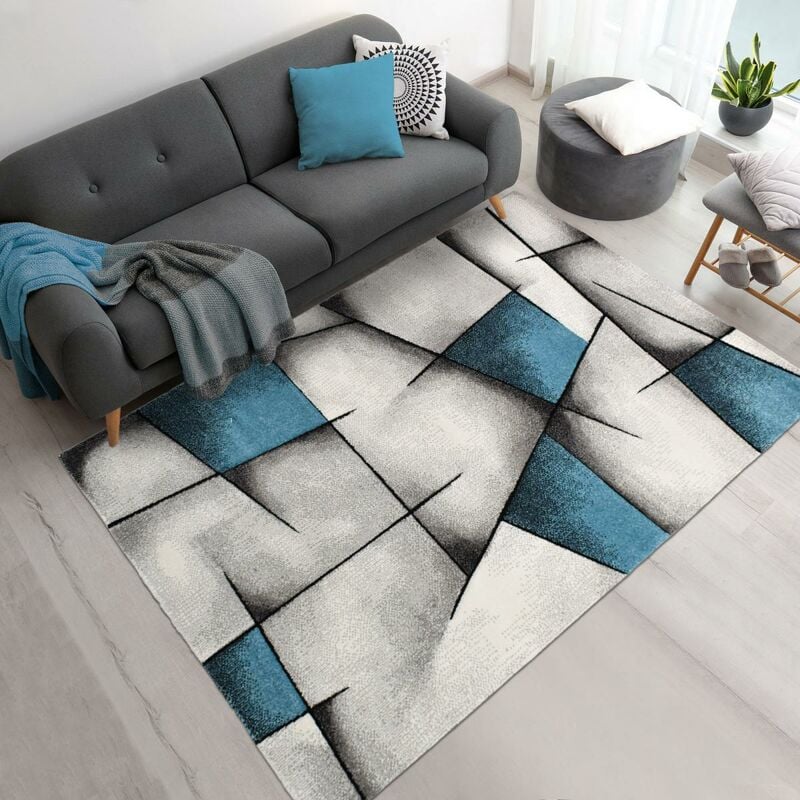 

Alfombras la vida moderna de pelo el diseño Ras - Pequeño Alfombra rectangular Living Room - Turquesa - Alfombra Alfombra roja Salón Gris 80x150 cm