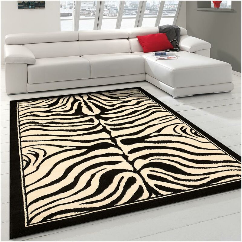 

Dezenco - UnAmourDeTapis - Alfombra diseño moderno cebra del salón de pelo Ras - Pequeño Alfombra de estar Negro 80x150 cm - Noir
