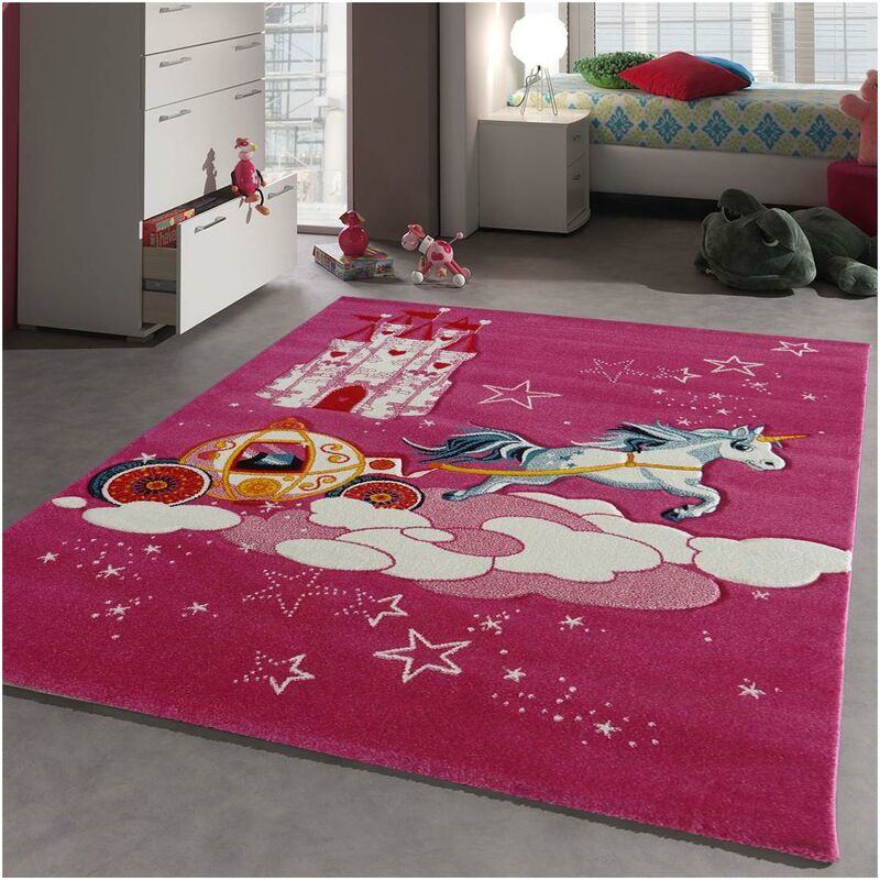 

Castillo de alfombra infantil unicornio de polipropileno rosa - Rose