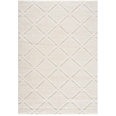 AMORE 01 - Tapis à poils longs et relief crème (160x230cm)