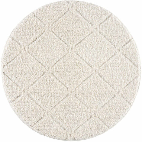 AMORE 01 - Tapis rond à poils longs et relief crème (120x120cm)