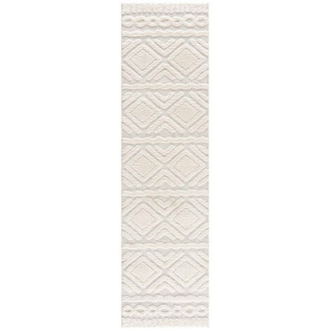 AMORE 02 - Tapis à poils longs et relief crème 80x300cm