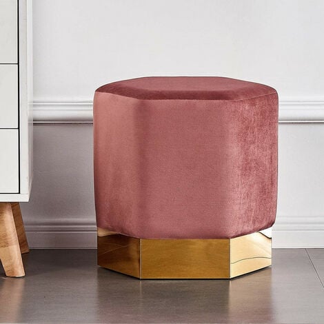 PN HOME Amore LUX Velvet Pouffe, Footstool, Living Room Furniture, Hexagon Shape, Modern Pouffe, Single, Pink