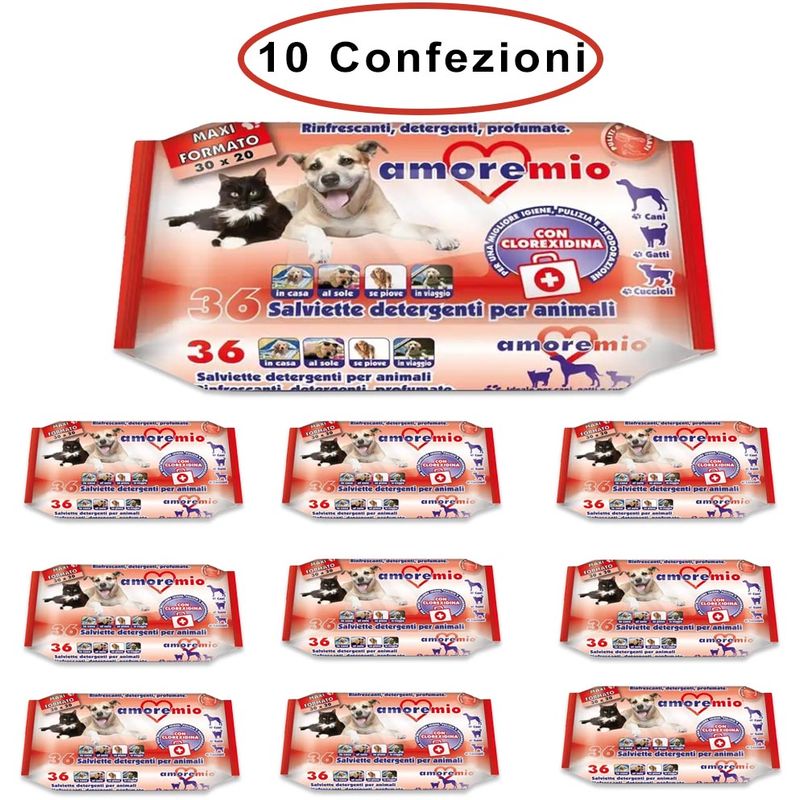 Amore Mio Salviette Detergenti Per Cani Gatti E Cuccioli Alla Clorexidina 10 Confezioni Da 36 Salviette 5