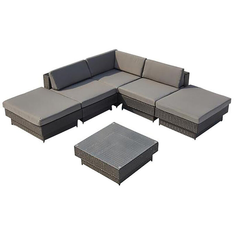 Concept-usine - Amorgos gris : salon de jardin d'angle en résine tressée noire poly rottin