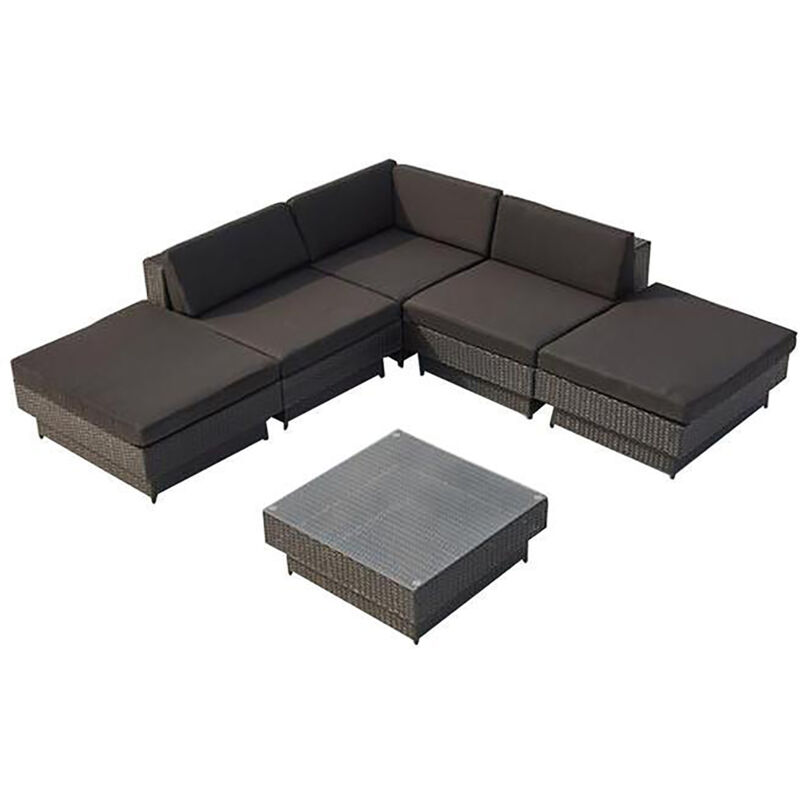 Concept-usine - Amorgos noir : salon de jardin d'angle en résine tressée noire poly rottin