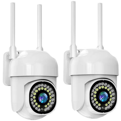 Amorly Lot de 2 caméras, 1080p, sans fil, IP66, suivi de mouvement, interphone, caméra panoramique à 360 degrés