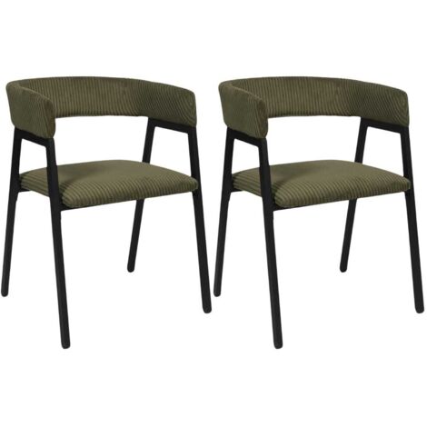 AMORY - Lot de 2 fauteuils de table design en métal et velours côtelé coloris vert