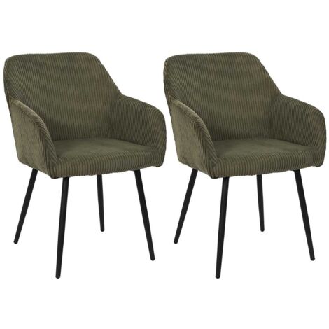 AMORY - Lot de 2 fauteuils de table en velours côtelé coloris vert