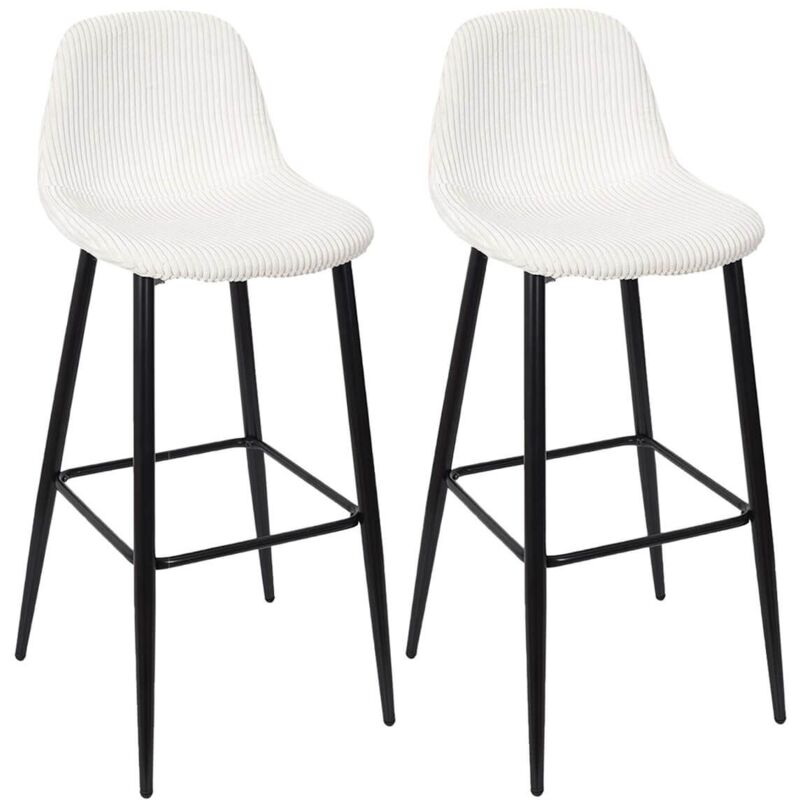 Altobuy - amory - Lot de 2 tabourets de bar en velours côtelé coloris crème