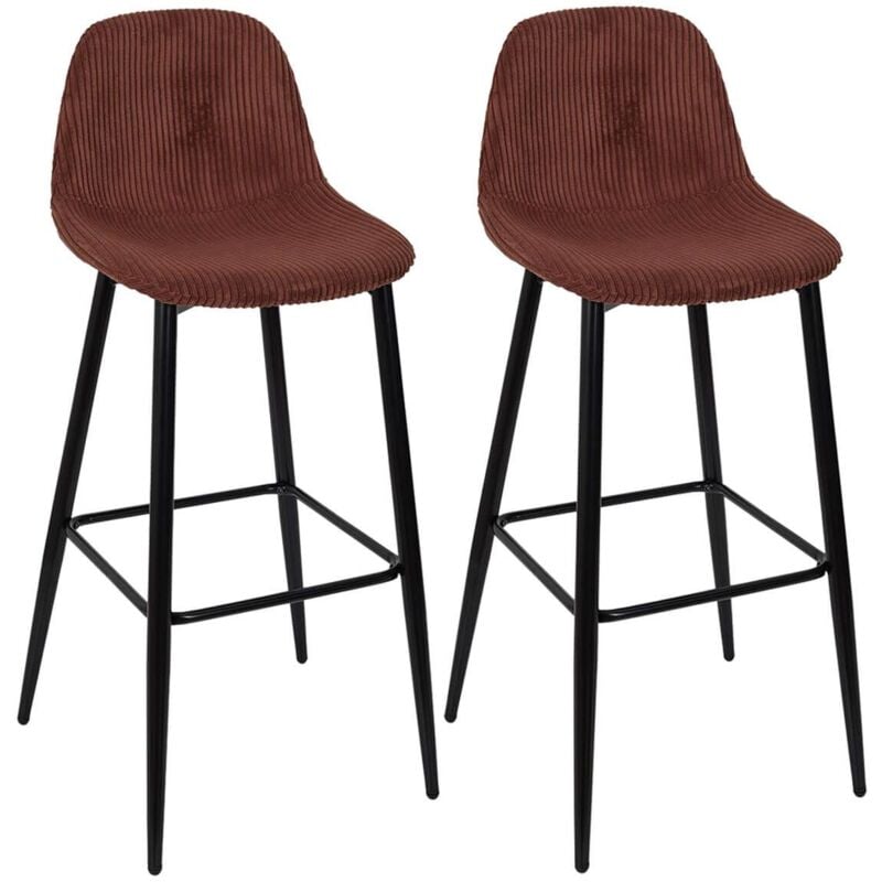 Altobuy - amory - Lot de 2 tabourets de bar en velours côtelé coloris terracotta