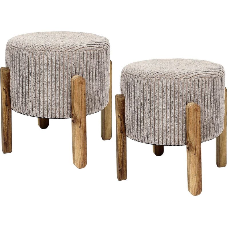 Altobuy - amory - Lot de 2 Tabourets en velours côtelé coloris taupe pieds en acacia