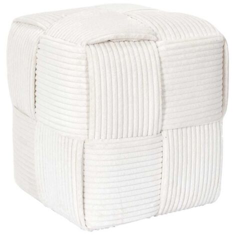 AMORY - Pouf cube en velours côtelé tressé coloris crème