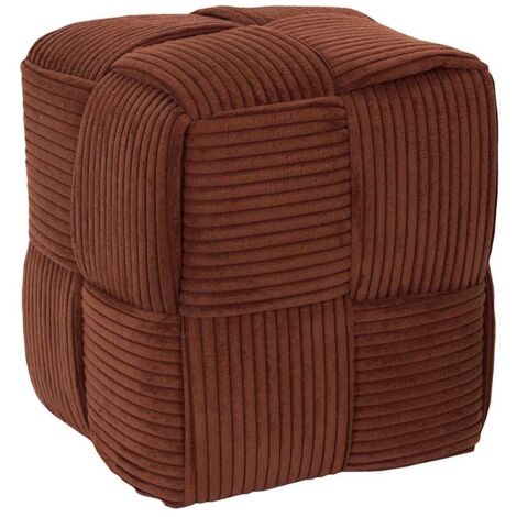 AMORY - Pouf cube en velours côtelé tressé coloris terracotta