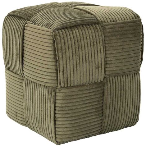 AMORY - Pouf cube en velours côtelé tressé coloris vert